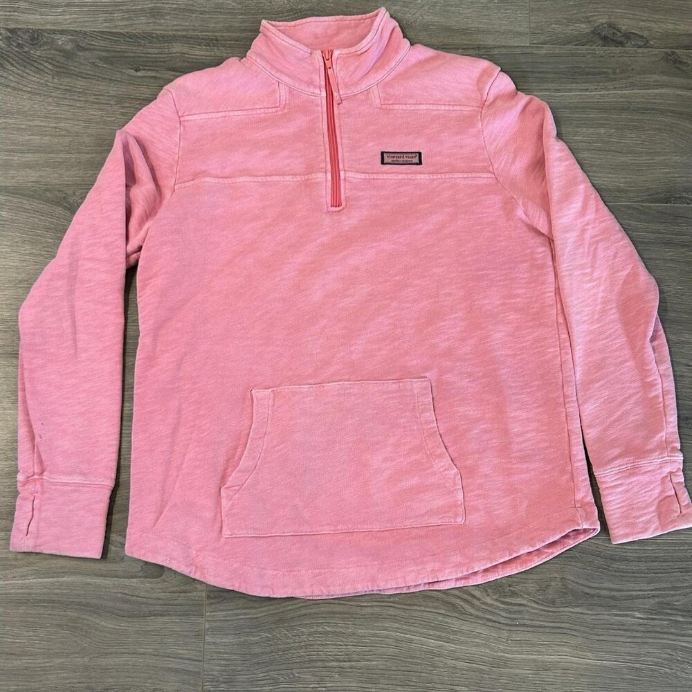 Vineyard Vines Sweatshirt Womens M Pink 1/4 Zip Kangaroo Pocket Logo Pullover - Picture 1 of 15
